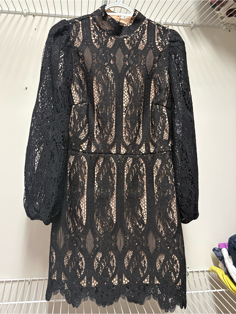 Black Lace Long-Sleeve Mock Neck Dress small 6